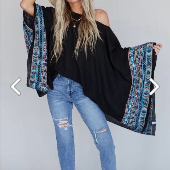 Three Bird Nest Colorful Embroidered Poncho - Picture 6 of 6